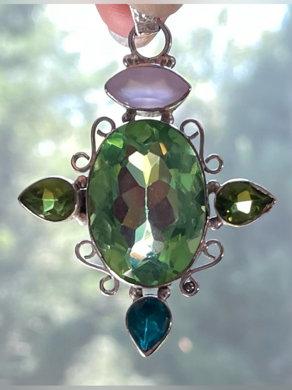 Green Multi-Stone Sterling Silver Necklace Pendant - Elegant Green Gem Jewelry
